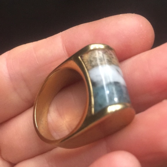 J. Crew ring semi precious stones gold plated Women’s 6 tan grey white - Picture 1 of 6